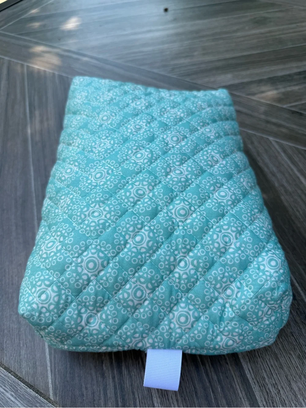 Hand Crafted Aqua Quilted Geometric Travel Pouch Cosmetic Bag Zipper Closure